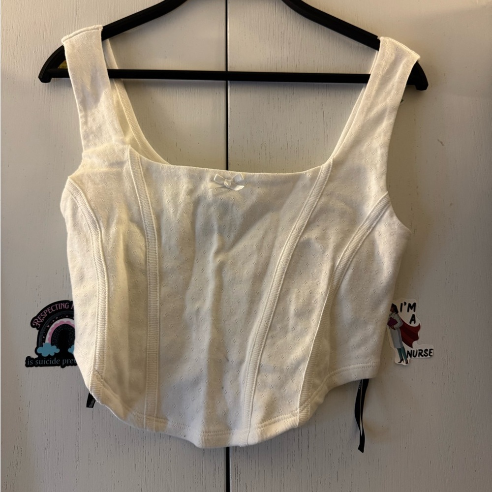 Forever 21 Cream Sleeveless Bustier Bodysuit